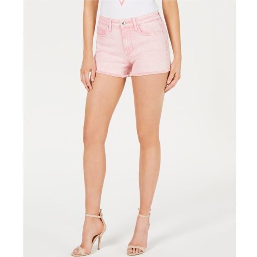Guess Pink Mini Frayed Denim Shorts. 25